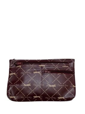 CHARMANT PETIT - BURGUNDY TAN TOP ZIP TRAVEL BAG POUCH